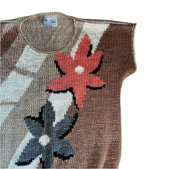 Vintage 80’s Cap Sleeve Hand Knit Sweater with Floral Design by Christine SM - Picture 5 of 10